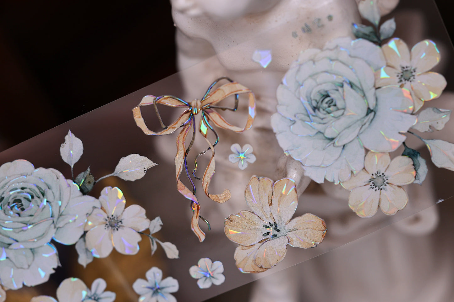 XiaoBaiJia【Clear Sky/Morning Mist】Light Retro Mint Green Flower Orginal Design Washi Pet Floral Tape Landscaping Stickers
