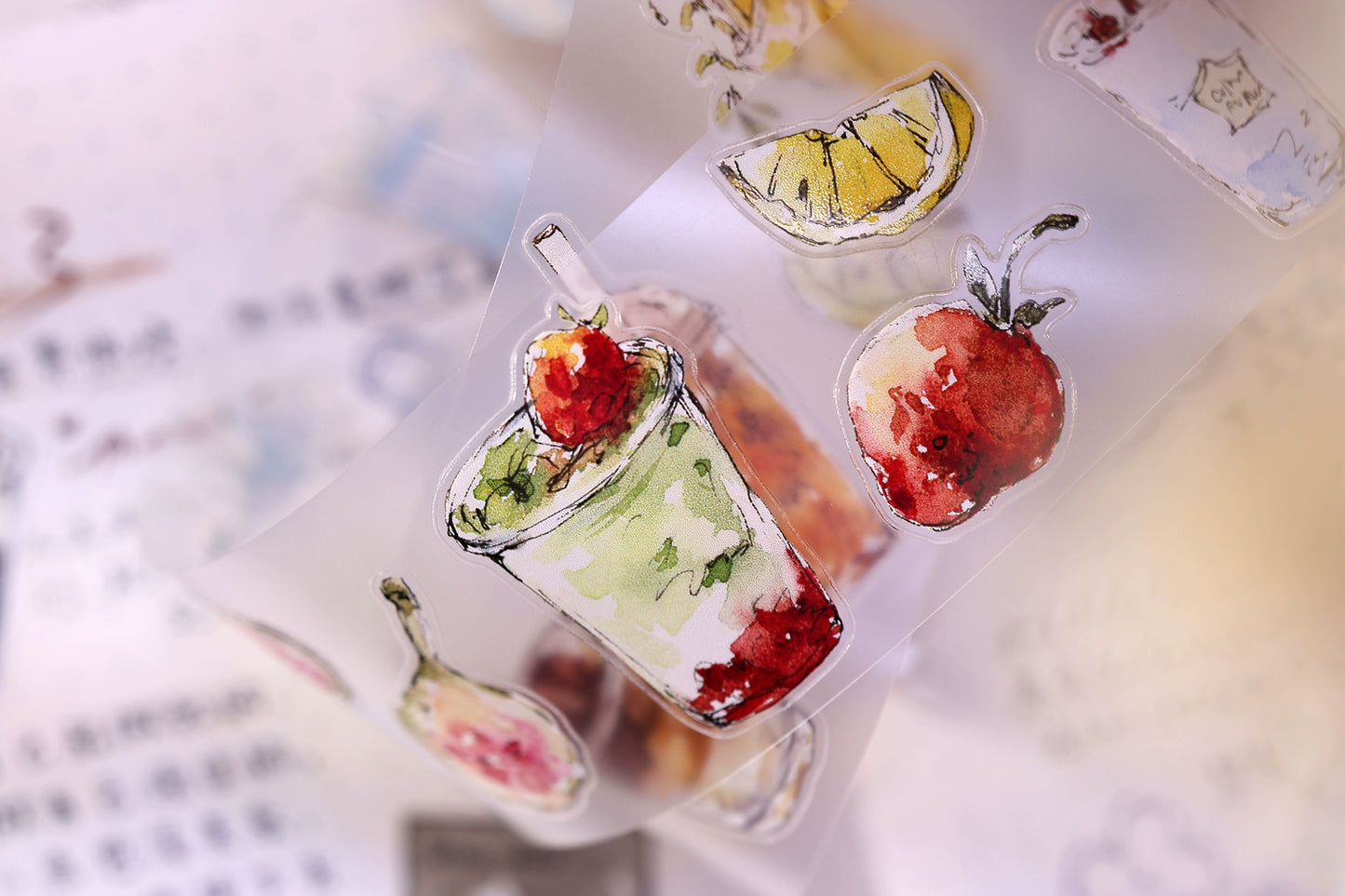 XiaoBaiJia Minimalist Style【Cool Summer】Drink Milk Tea,Pre-cut Light Retro Orginal Design Washi Pet Tape Landscape Stickers