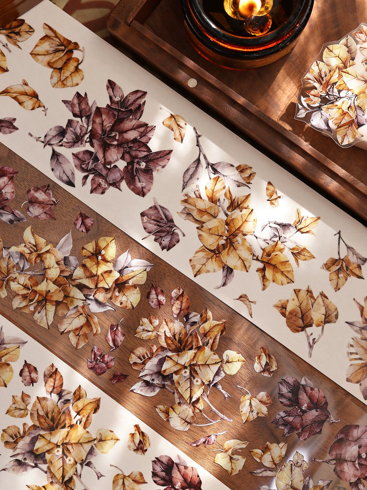 XiaoBaiJia【Bougainvillea Follower】Light Retro Tea Brown Flower Orginal Design Washi Pet Floral Tape Landscaping Stickers