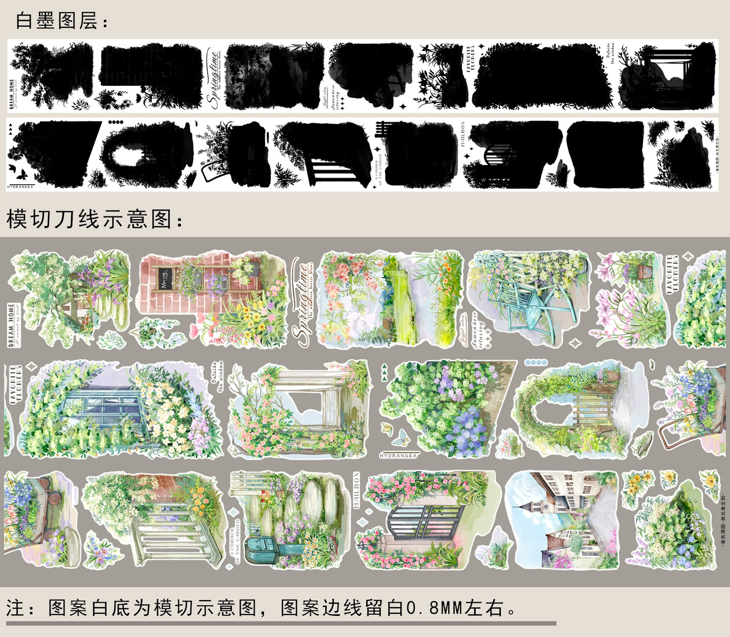 ZiYuanSu【Spring's Colors Fill Garden】Scene/Landscape Pre-cut Washi/PET Tape,for Scrapbook Supplies,Scrapbook Tape Stickers,Junk Journal Supplies