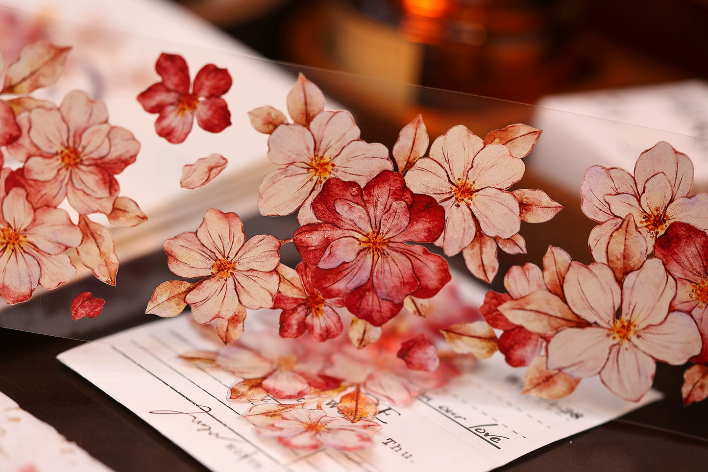 XiaoBaiJia【Red Longing Follower】Light Retro Red Flower Orginal Design Washi Pet Floral Tape Landscaping Stickers