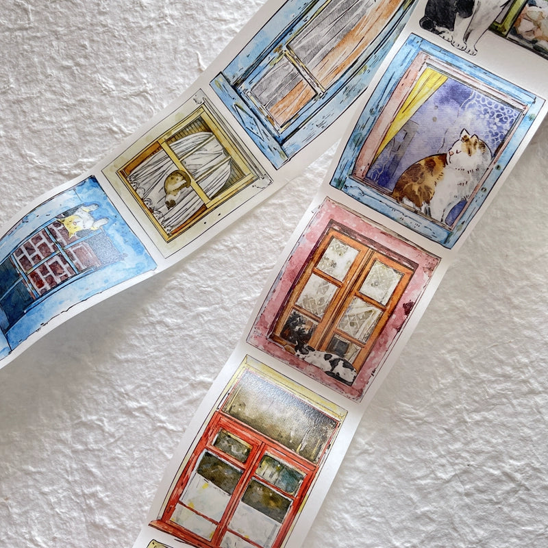 Seahorse Forest Vol5【A31#Inside and Outside】Cute Cat and Doors&Windows Scene,Original Design Pre-Cut Washi/PET Tape Stickers,for Scrapbook Supplies,Junk Journal Supplies