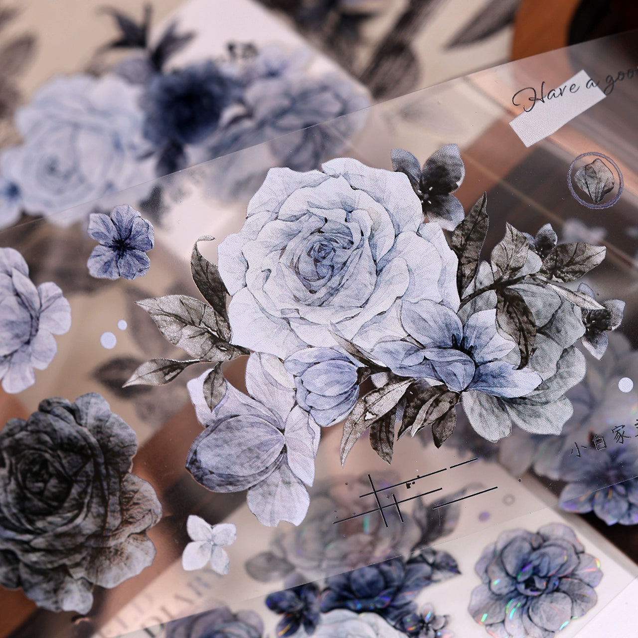 XiaoBaiJia【LanYan / Caramel Latte】Light Retro Flower Orginal Design Washi Pet Floral Tape Landscaping Stickers