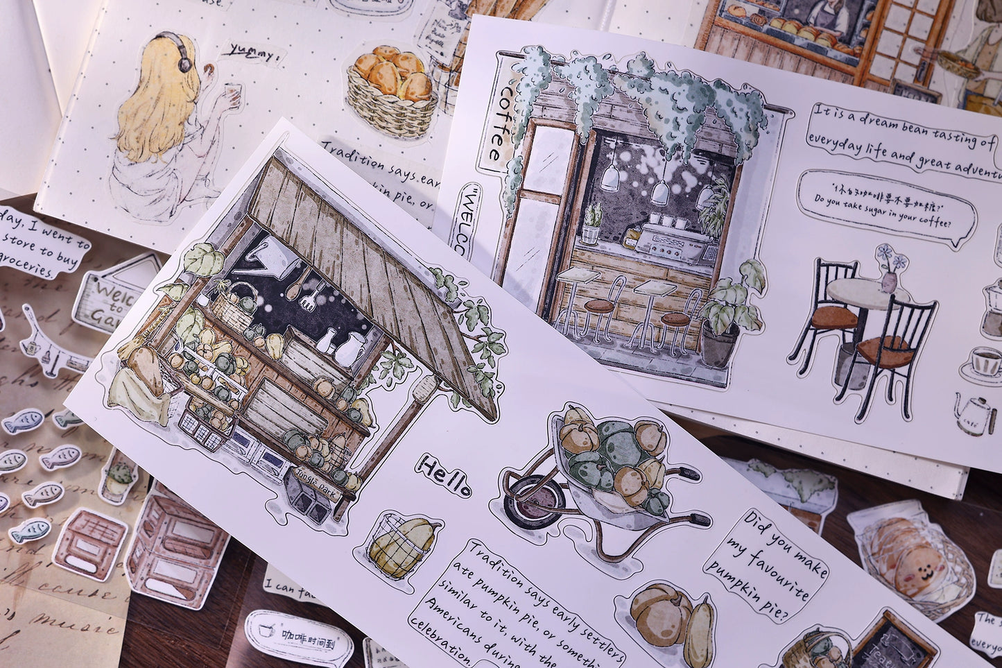 XiaoBaiJia Minimalist Style【Small Shops Street】Market Street,Orginal Design Washi Pet Tape Landscape Stickers