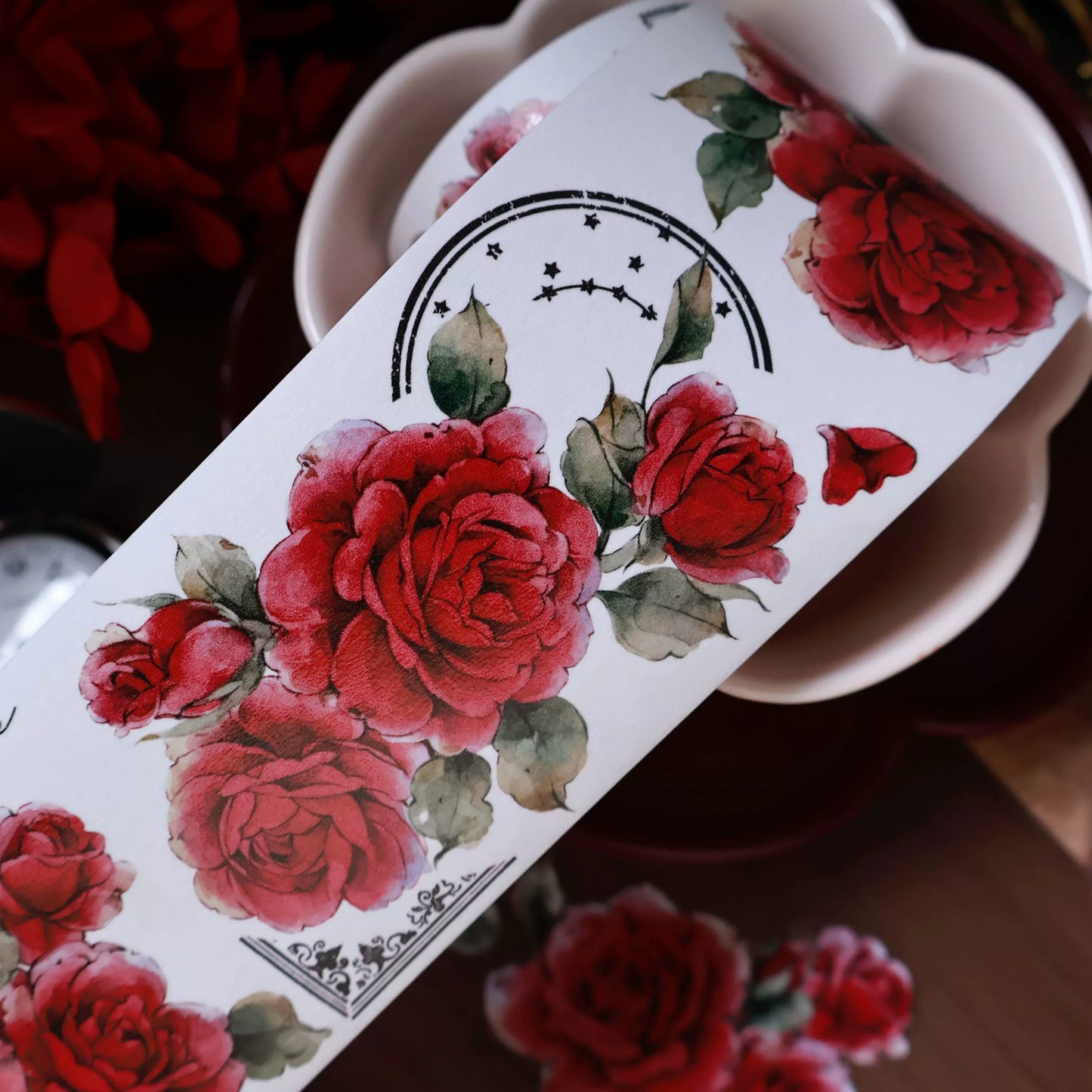 YiEr Vol14【Old Red Paper】Red Rose Floral Washi Tape and PET Stickers