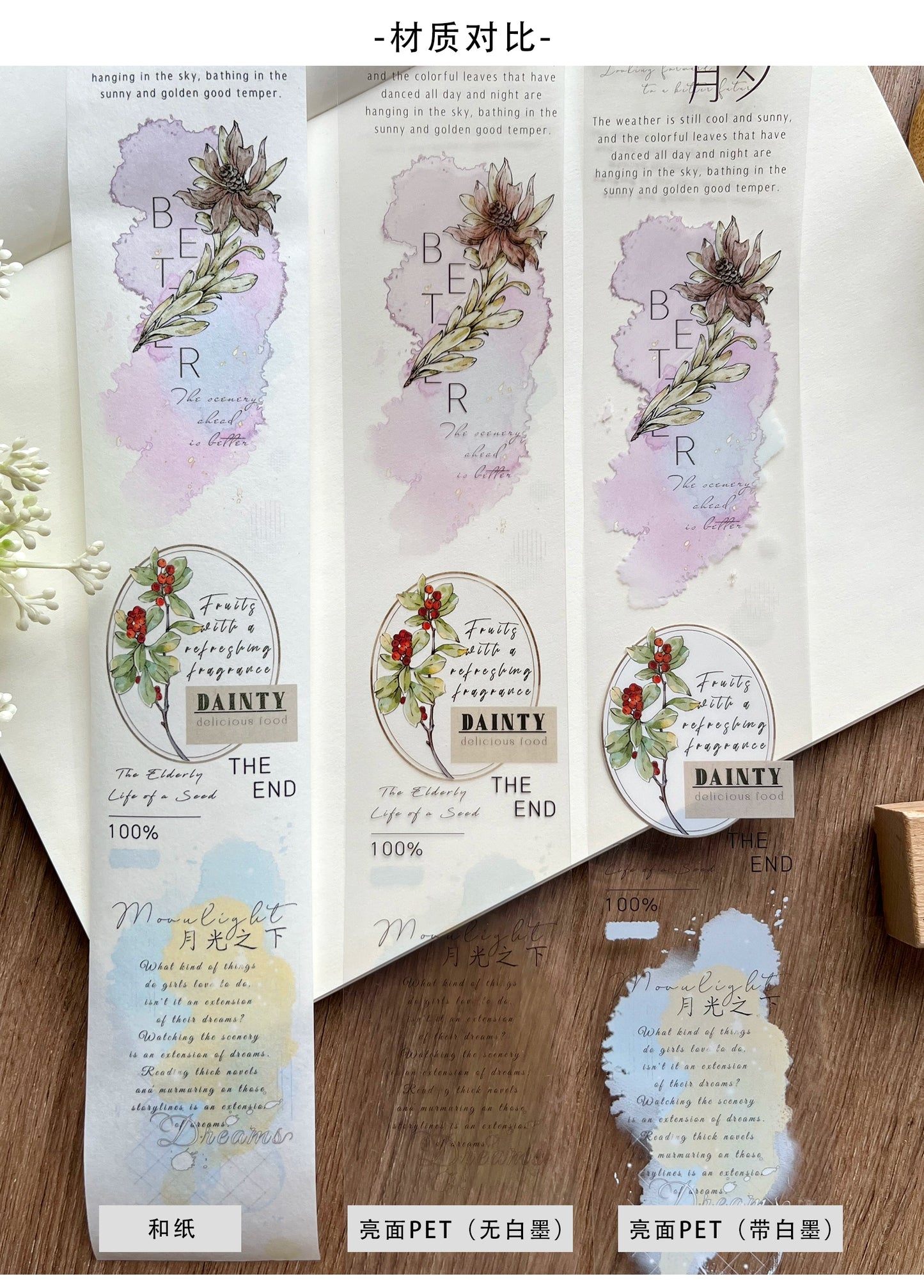 ZiYuanSu【Autumn Like A Dream】English Text Pre-cut Washi/PET Tape,for Scrapbook Supplies,Scrapbook Tape Stickers,Junk Journal Supplies