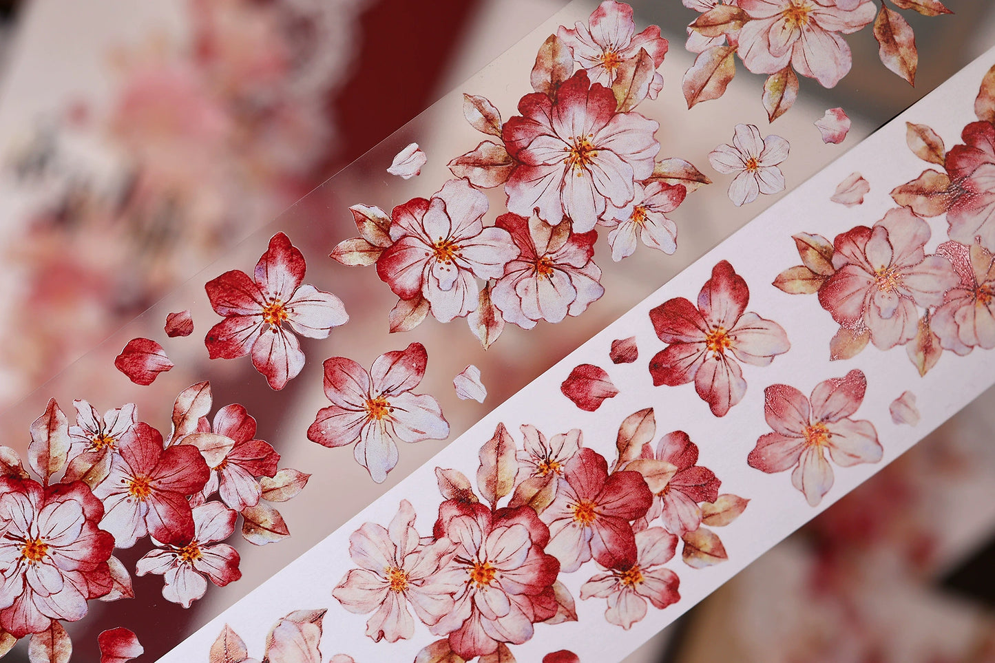 XiaoBaiJia【Red Longing Follower】Light Retro Red Flower Orginal Design Washi Pet Floral Tape Landscaping Stickers