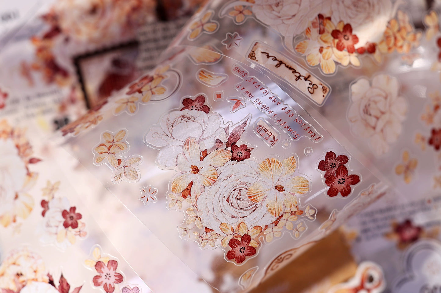 XiaoBaiJia【Tea Dyeing】Light Retro Flowers Orginal Design Washi Pet Tape Stickers