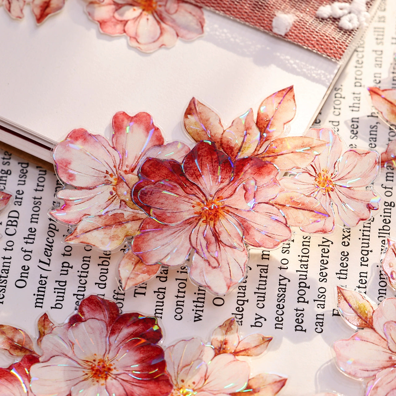 XiaoBaiJia【Red Longing Follower】Light Retro Red Flower Orginal Design Washi Pet Floral Tape Landscaping Stickers