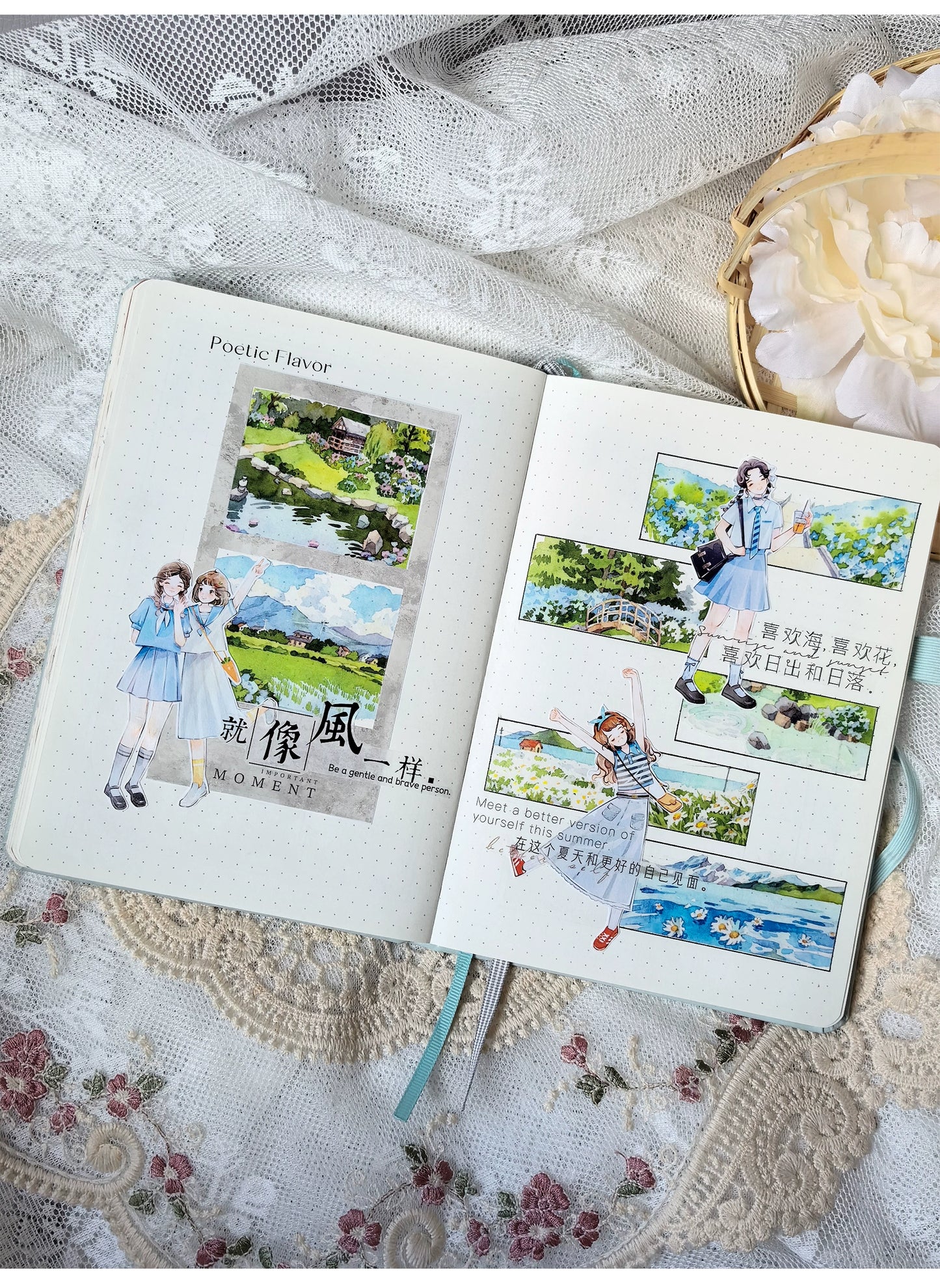 ZiYuanSu【Autumn Moon and Spring Breeze】Background Text Pre-cut Washi/PET Tape,for Scrapbook Supplies,Scrapbook Tape Stickers,Junk Journal Supplies