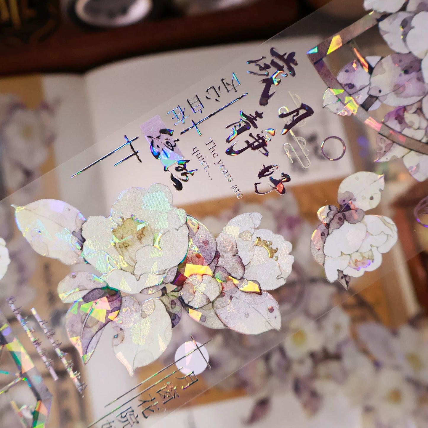 YiEr Vol14【Sparse Shadows Reflected on Window】Ancient Style Rose Floral Washi Tape and PET Stickers