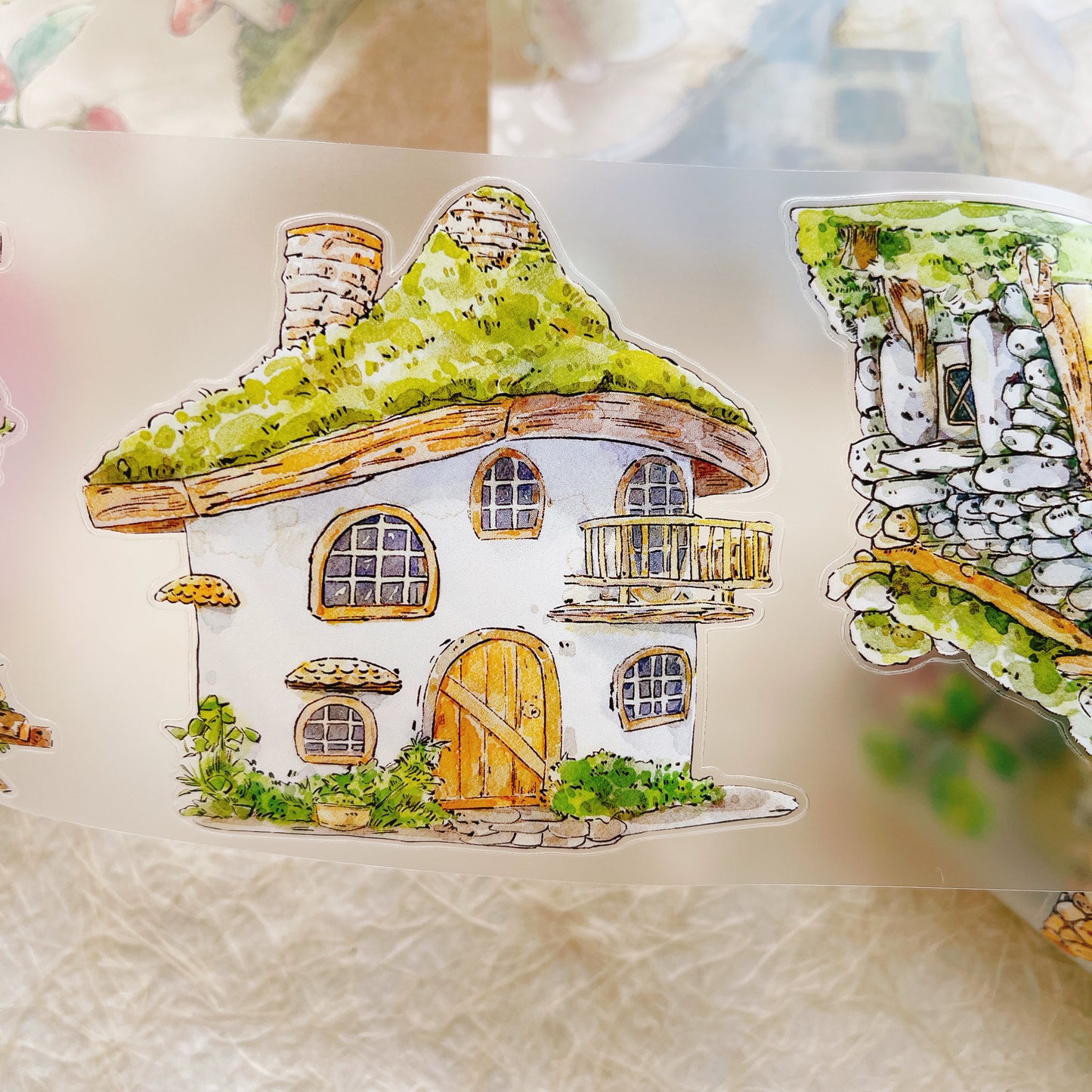 Seahorse Forest Vol8 A48 Vintage Forest Cottage,Pre-Cut Scene Washi/PET Tape Stickers,Original Design,for Scrapbook Supplies,Scrapbook Tape Stickers,Junk Journal Supplies