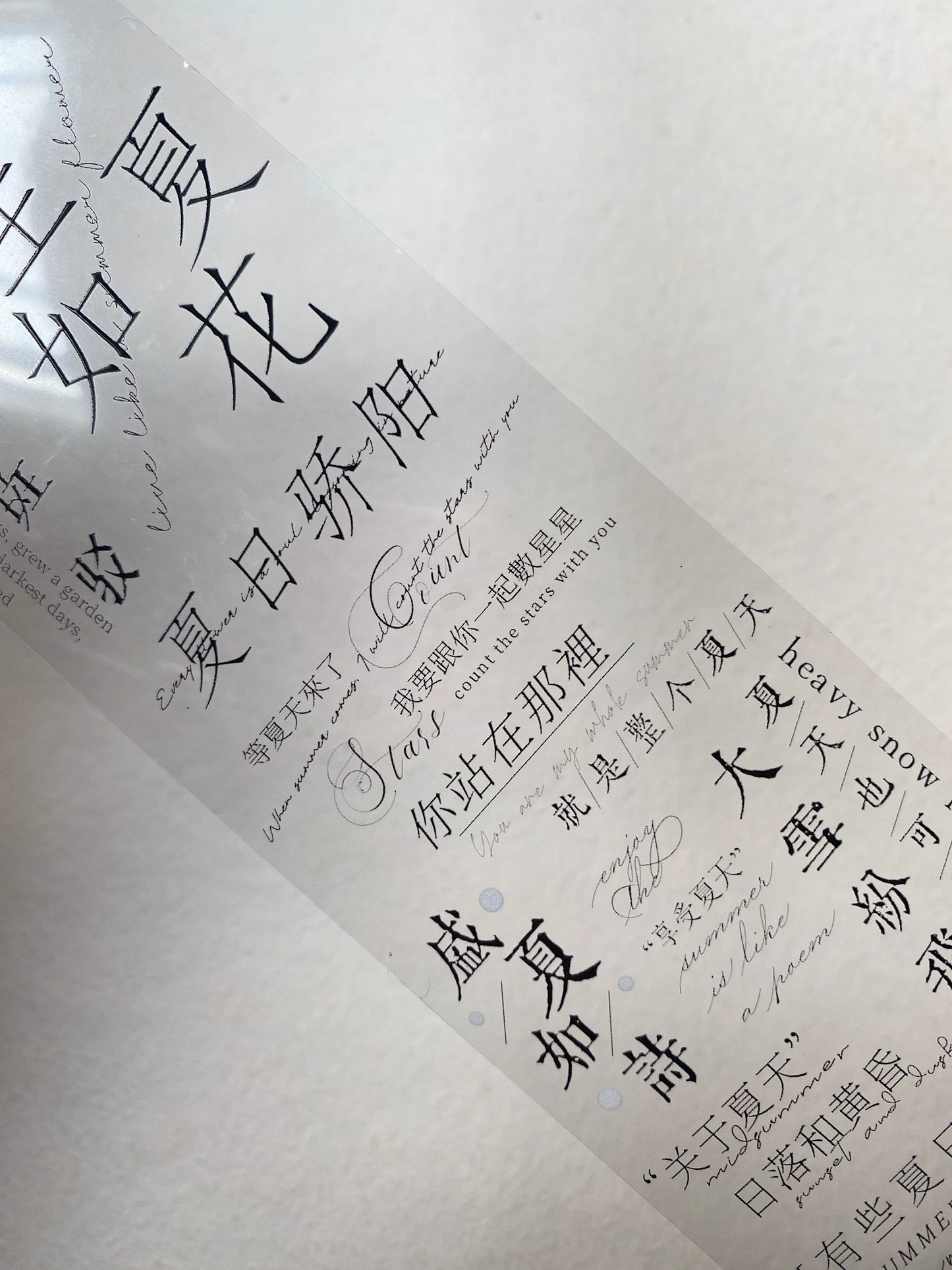 MoMoRuoMo-Vol5【Spring, Summer, Autumn and Winter】Chinese Text PET Tape,for Scrapbook Supplies,Scrapbook Tape Stickers,Junk Journal Supplies