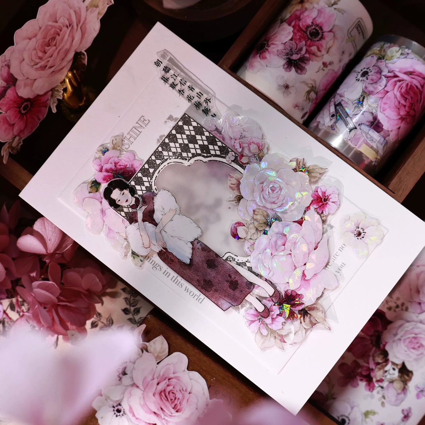 YiEr Vol14【Purple Mist Yarn】Rose Floral Washi Tape and PET Stickers