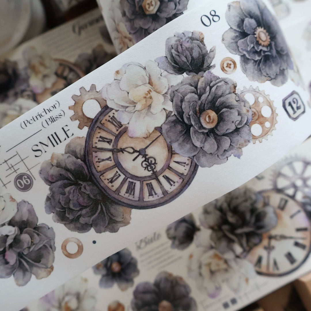 YiEr Vol13【Smoke Ink White】Orginal Design Washi/Pet Floral Tape Light Retro Landscaping Stickers