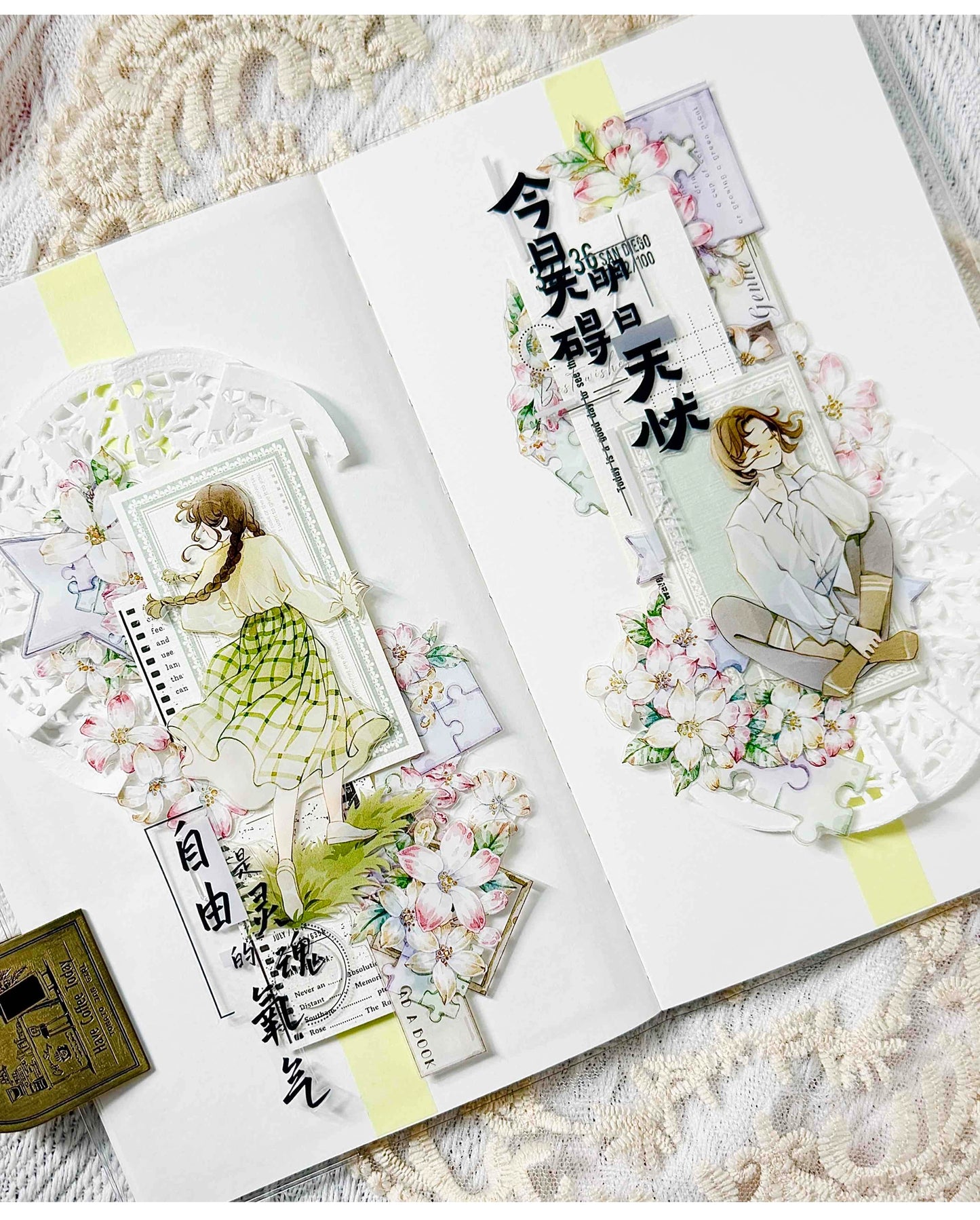 ZiYuanSu【Emotion Memory】Text Scene/Landscape Pre-cut Washi/PET Tape,for Scrapbook Supplies,Scrapbook Tape Stickers,Junk Journal Supplies