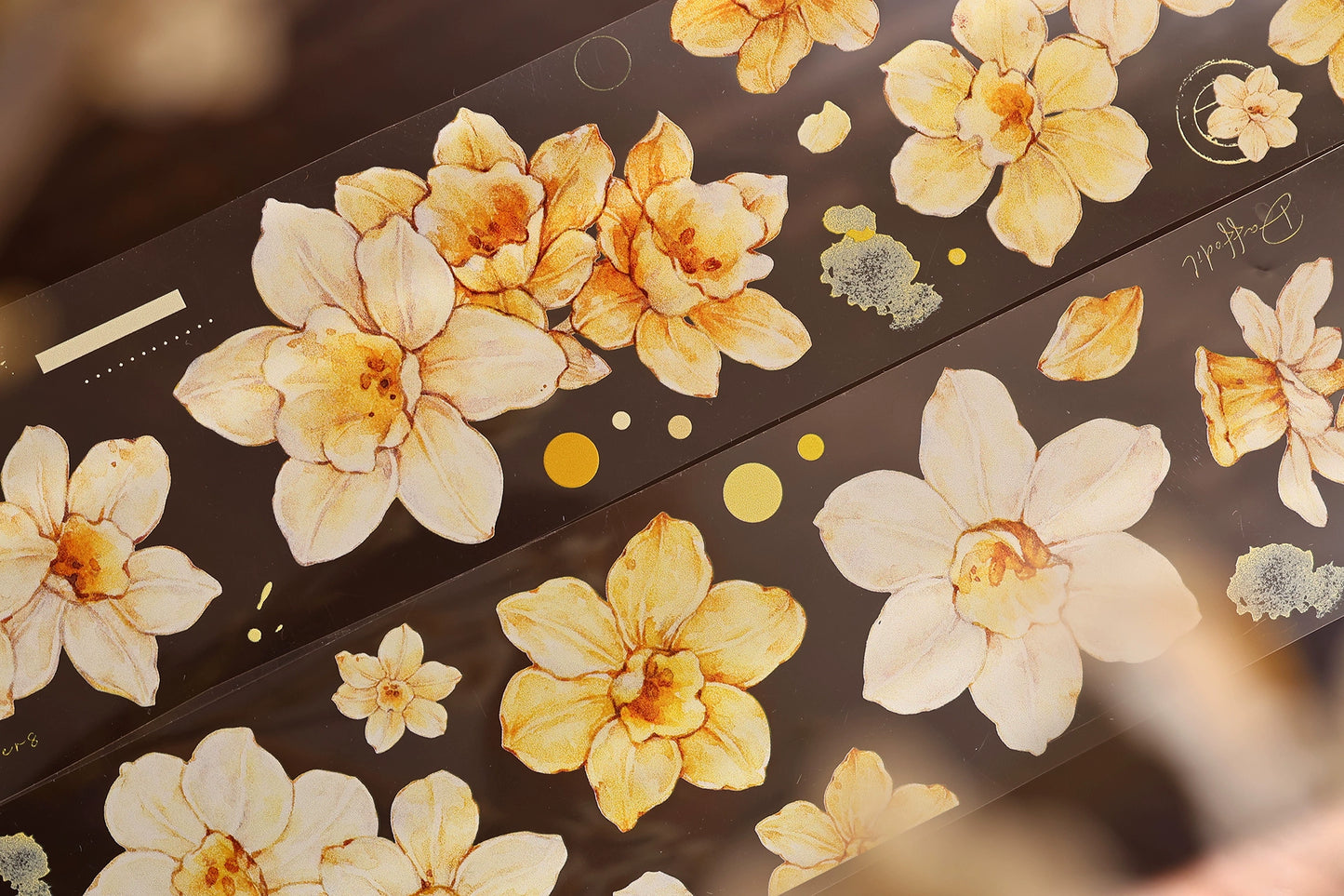 XiaoBaiJia【Narcissus】Light Retro Orange Yellow Big and Small Flowers Orginal Design Washi Pet Tape Landscaping Stickers