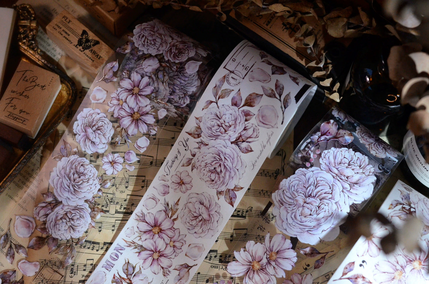 XiaoBaiJia【It's A Flower】Light Retro Orginal Design Washi Pet Austin Rose Floral Tape Light Retro Landscaping Stickers