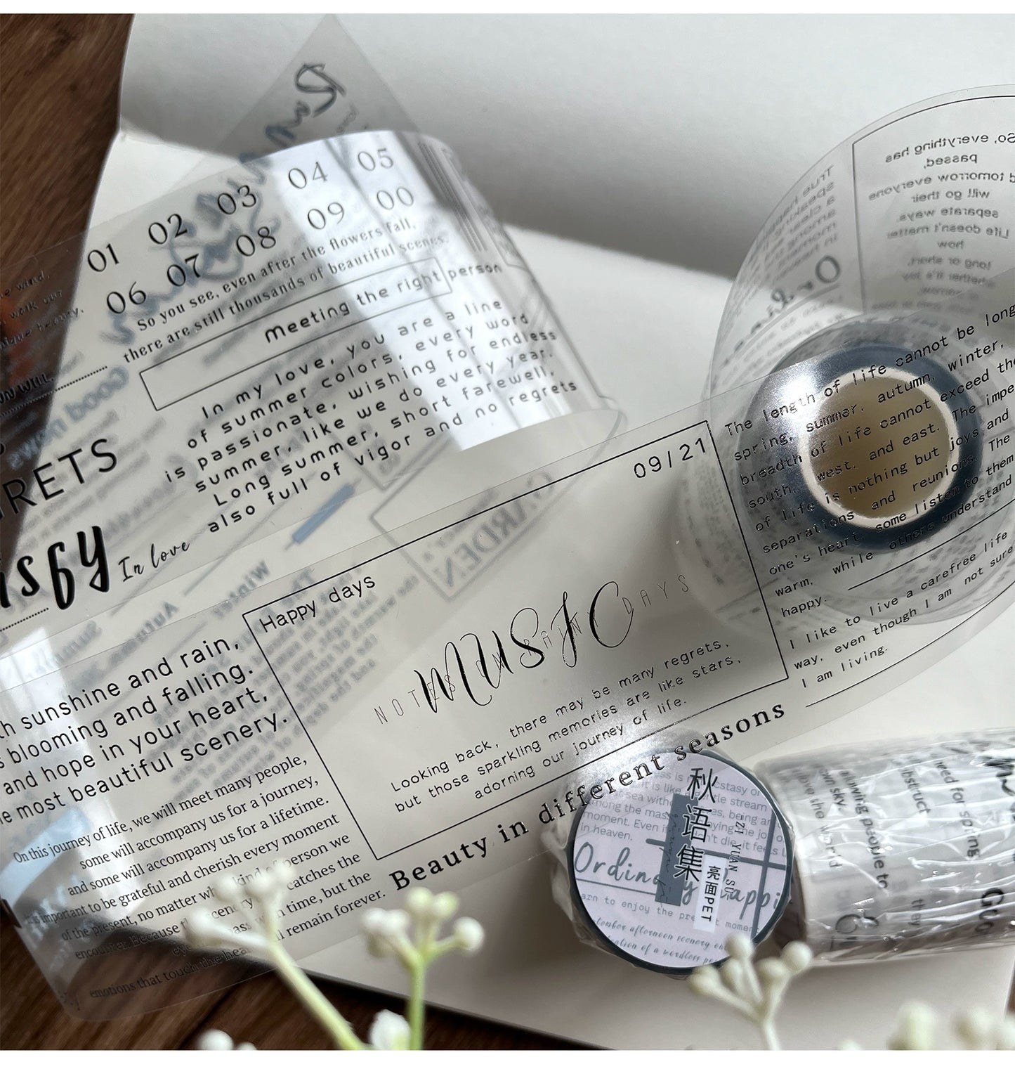 ZiYuanSu【Autumn Language Collection】English Text Pre-cut Washi/PET Tape,for Scrapbook Supplies,Scrapbook Tape Stickers,Junk Journal Supplies