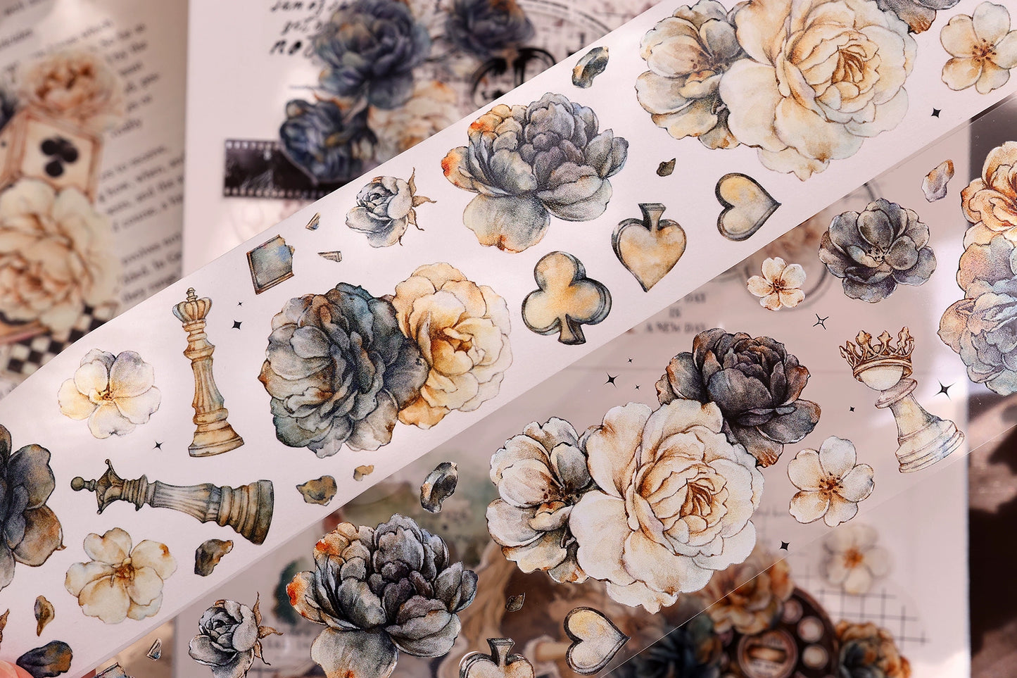 XiaoBaiJia【Black and White Dream】Light Retro Rose Black and White Follower Orginal Design Washi Pet Tape Landscaping Stickers