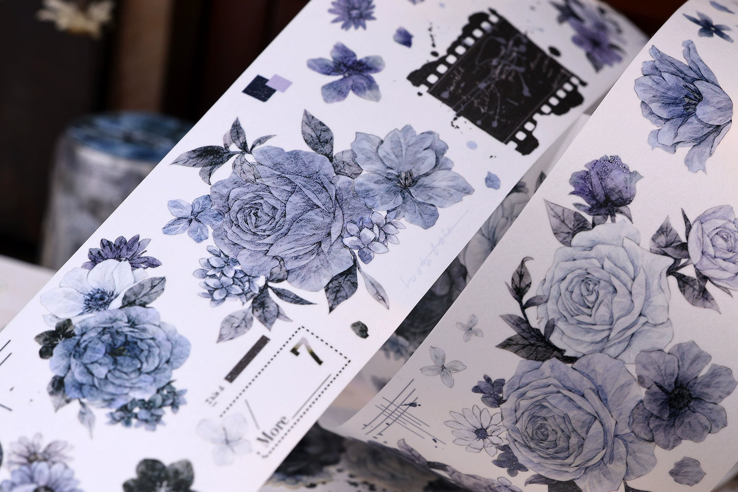 XiaoBaiJia【LanYan / Caramel Latte】Light Retro Flower Orginal Design Washi Pet Floral Tape Landscaping Stickers