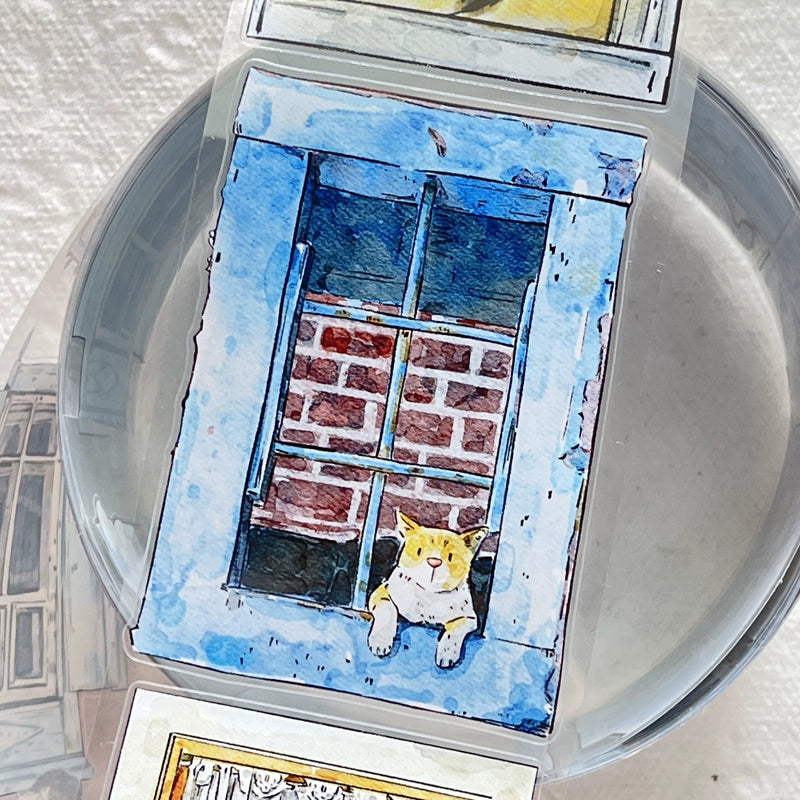Seahorse Forest Vol5【A31#Inside and Outside】Cute Cat and Doors&Windows Scene,Original Design Pre-Cut Washi/PET Tape Stickers,for Scrapbook Supplies,Junk Journal Supplies