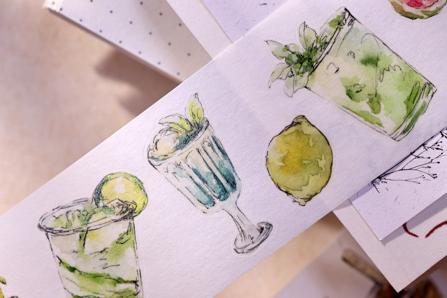 XiaoBaiJia Minimalist Style【Cool Summer】Drink Milk Tea,Pre-cut Light Retro Orginal Design Washi Pet Tape Landscape Stickers