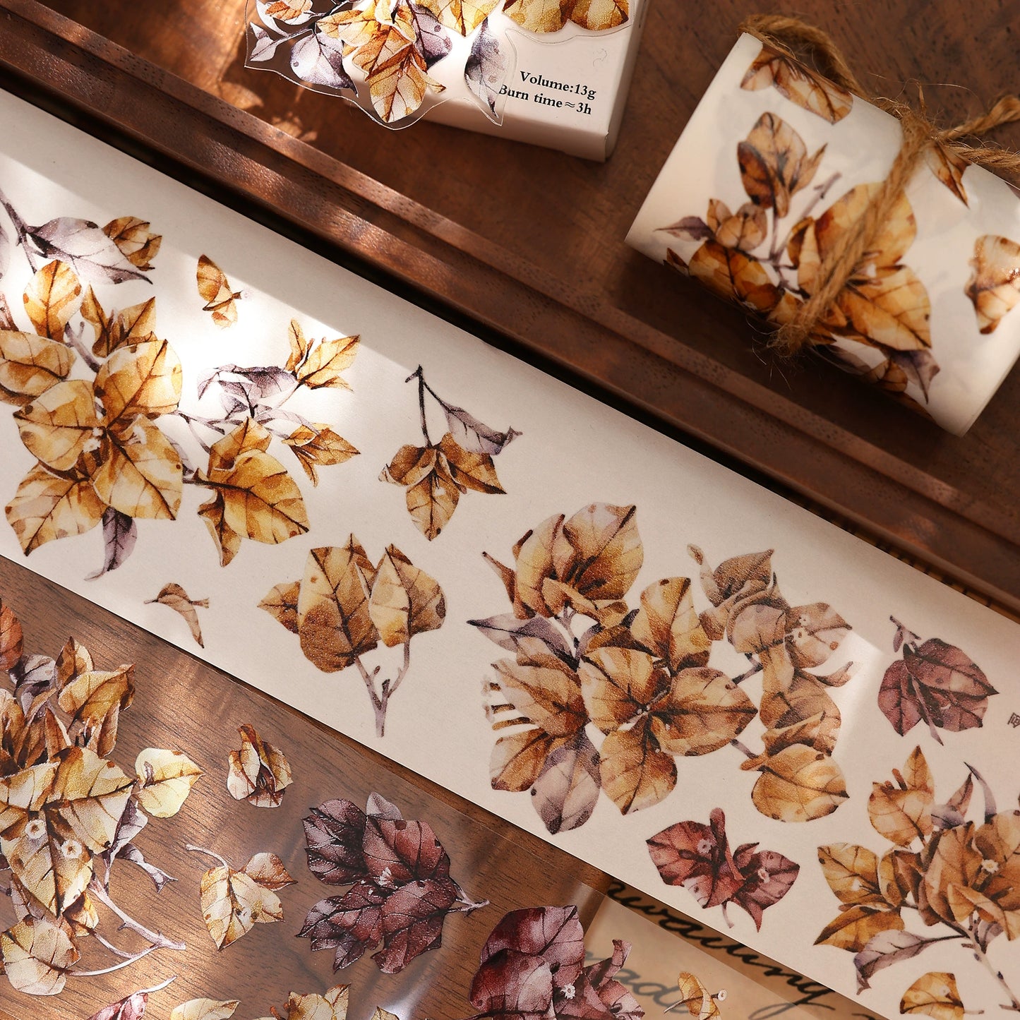 XiaoBaiJia【Bougainvillea Follower】Light Retro Tea Brown Flower Orginal Design Washi Pet Floral Tape Landscaping Stickers