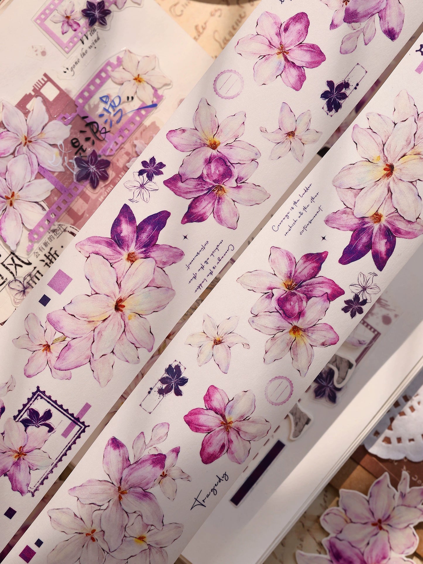 XiaoBaiJia【Windy Purple】Light Retro Orginal Design Washi Pet Floral Tape Light Retro Landscaping Stickers