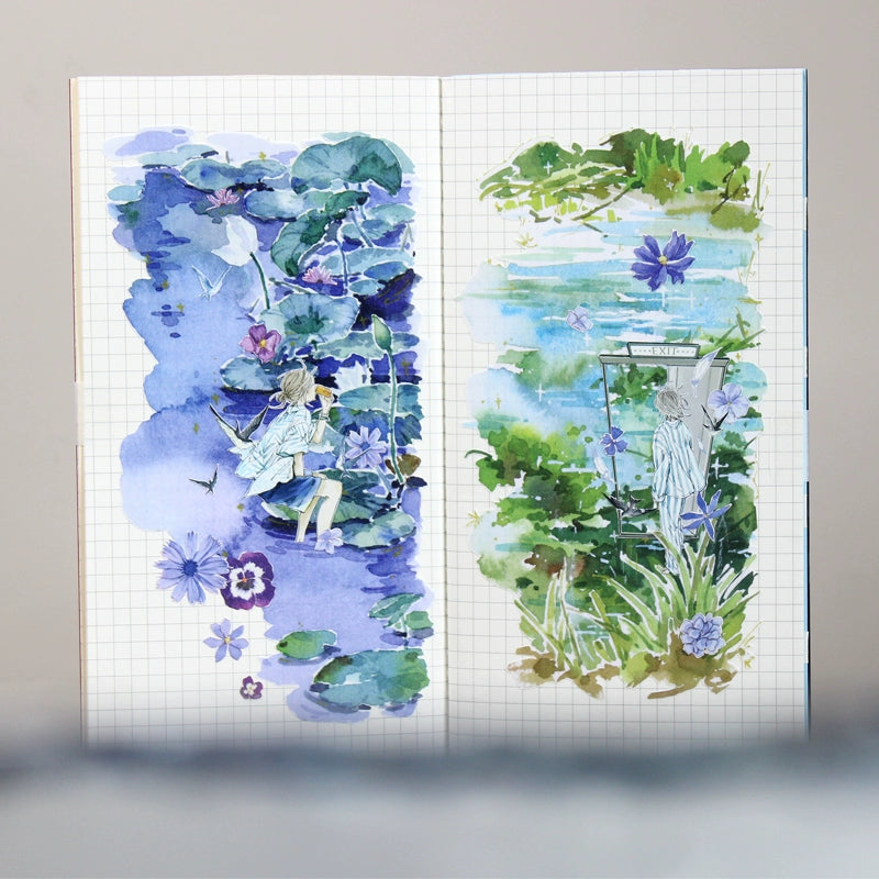 Moodtape【Yixi New Green】Grassland Landscap Original Design Washi/Pet Tape Stickers,for Scrapbook Supplies,Scrapbook Tape Stickers,Junk Journal Supplies