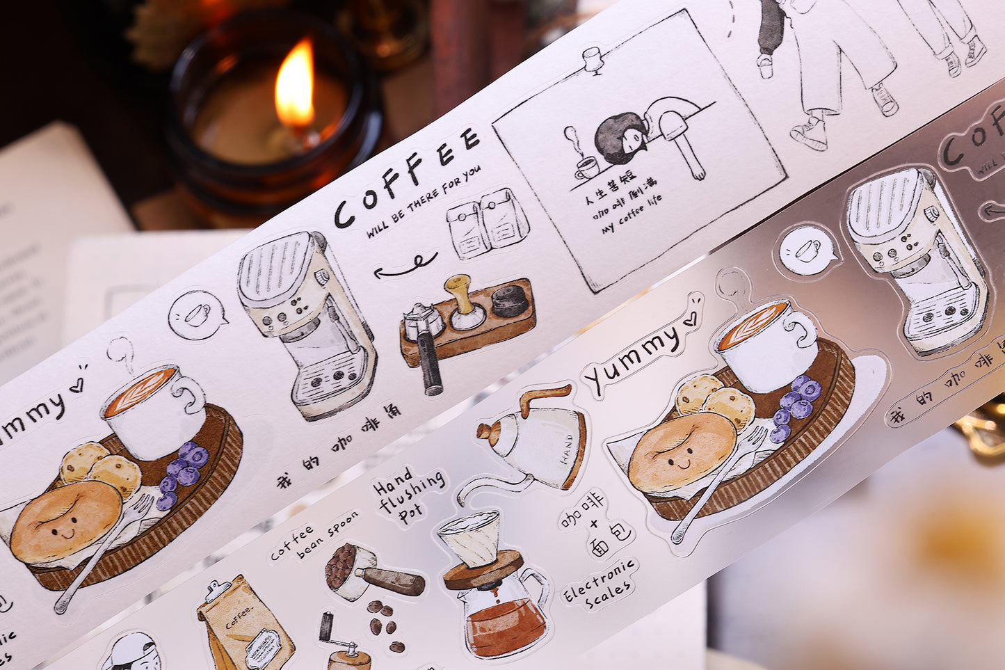 XiaoBaiJia Salt Series【Coffee Brain】Orginal Design Washi/Pet Floral Tape Light Retro Landscaping Stickers