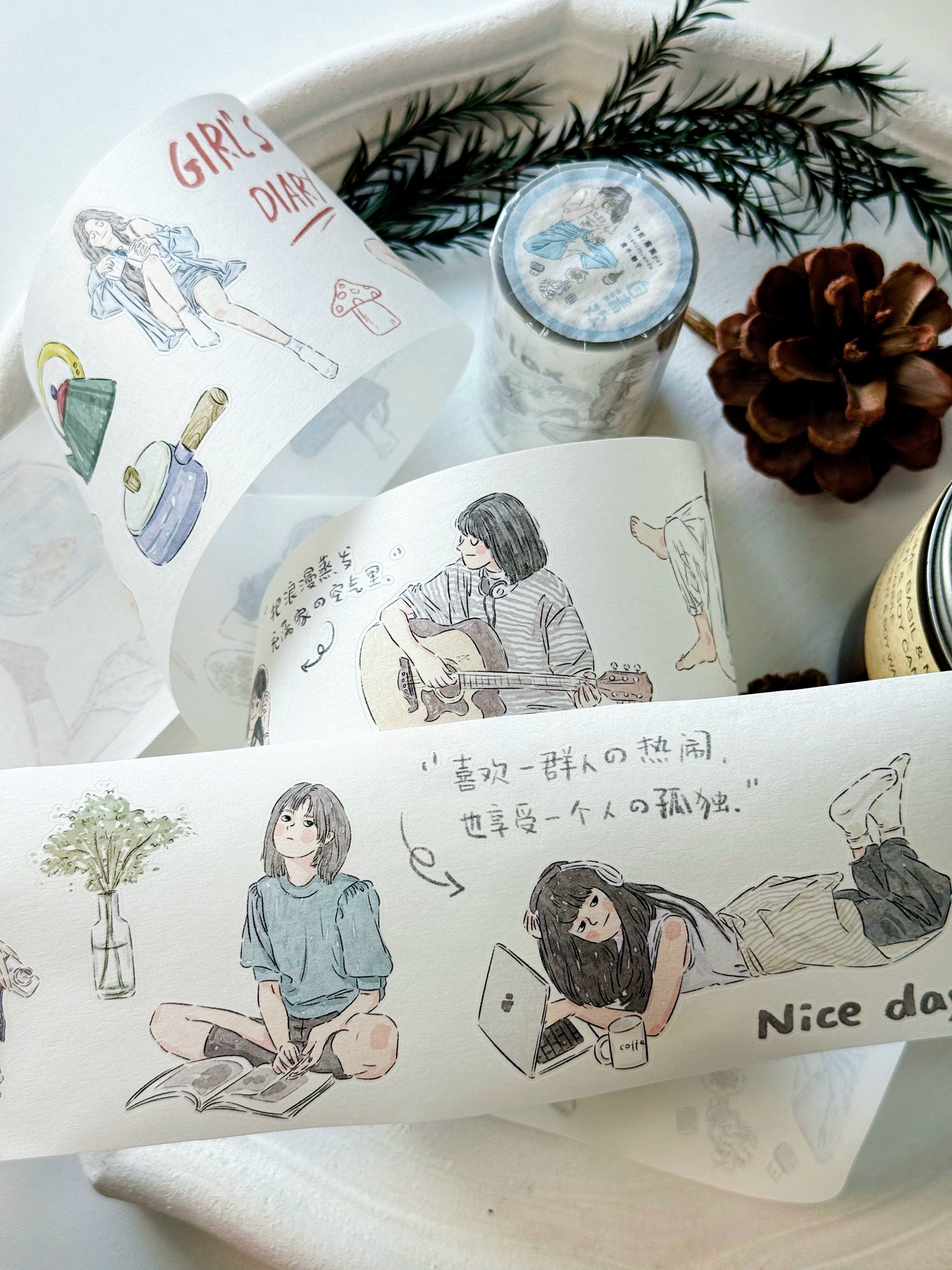 XiYue【Zi QingHuan】Original Character Design Washi/PET Tape Stickers,for Scrapbook Supplies,Journaling,Junk Journal,Bullet Journal,Planner Stickers