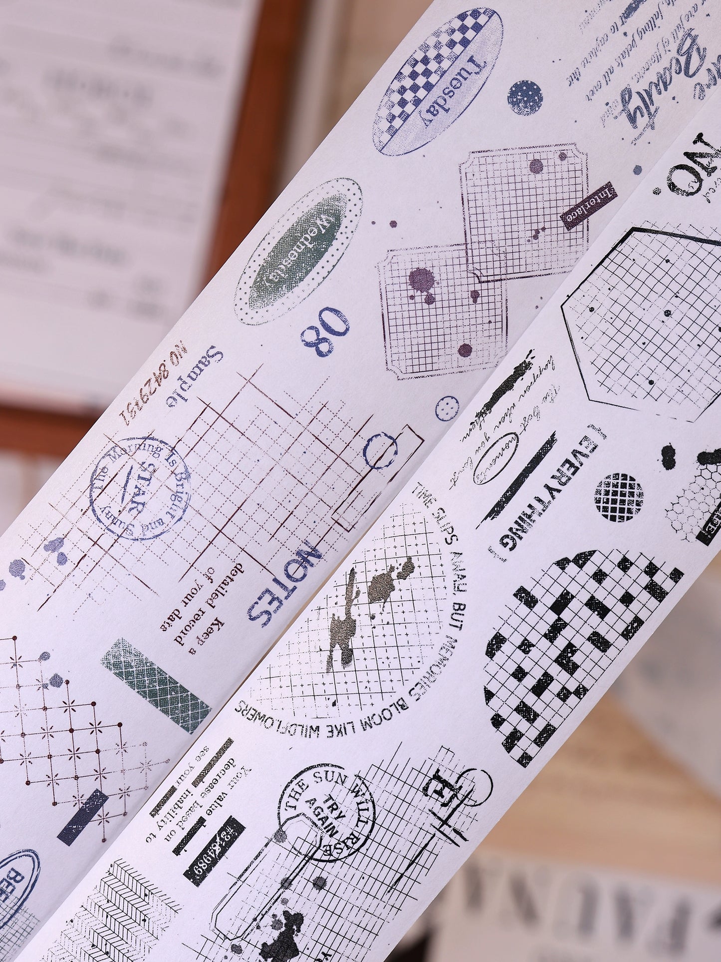 XiaoBaiJia【Narrative of Time】Light Retro Grid Base English Text Washi Pet Tape Stickers
