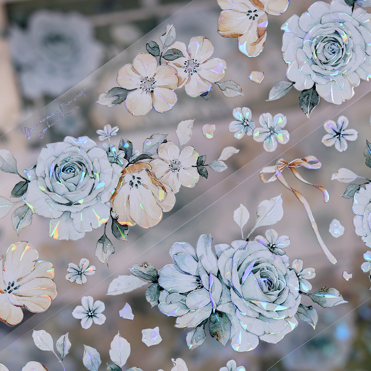 XiaoBaiJia【Clear Sky/Morning Mist】Light Retro Mint Green Flower Orginal Design Washi Pet Floral Tape Landscaping Stickers