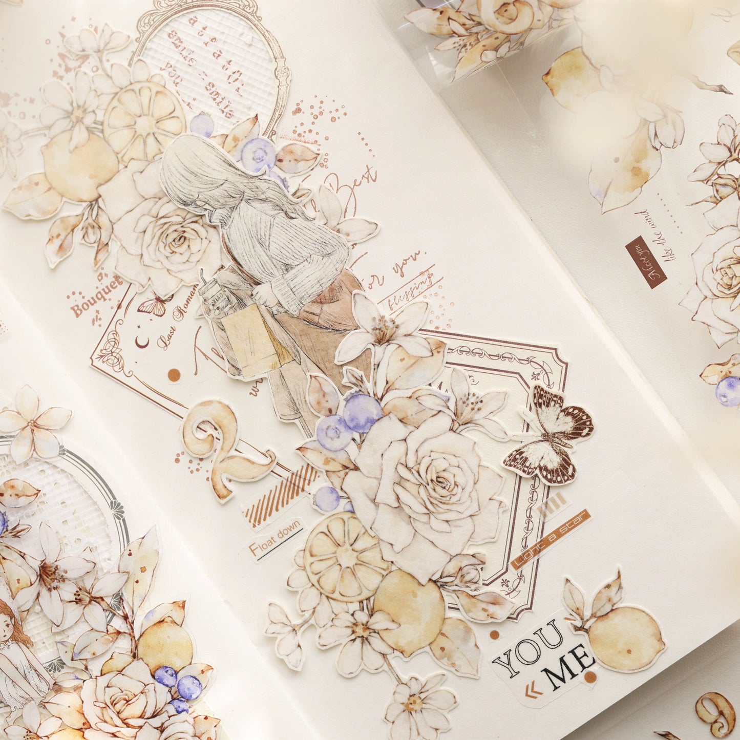 XiaoBaiJia【Afternoon Sunshine】Light Retro Fresh Lemon Flower and Paper PET Washi/PET Tape