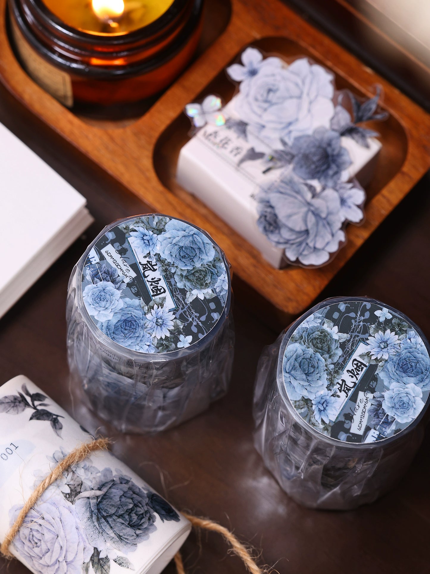 XiaoBaiJia【LanYan / Caramel Latte】Light Retro Flower Orginal Design Washi Pet Floral Tape Landscaping Stickers