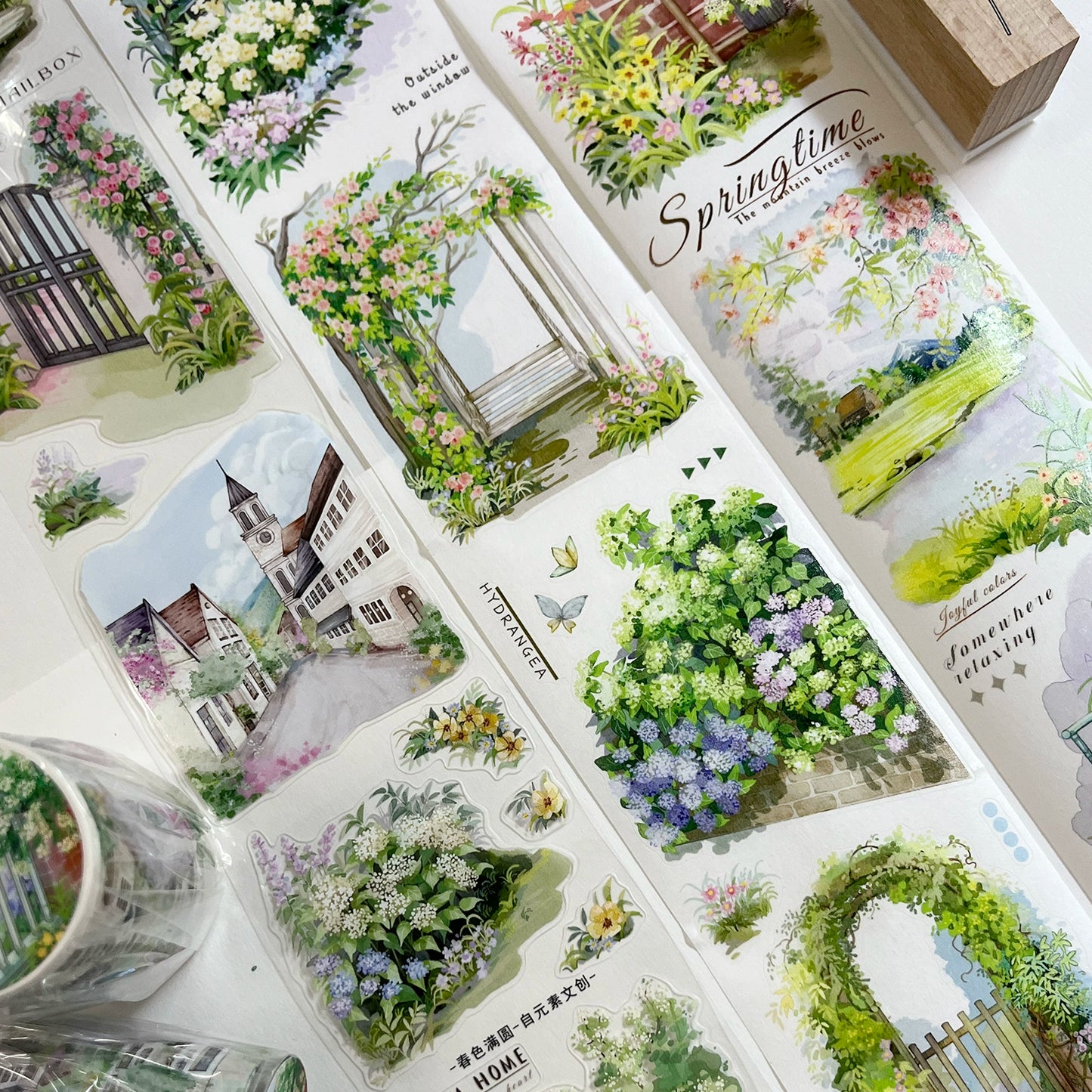 ZiYuanSu【Spring's Colors Fill Garden】Scene/Landscape Pre-cut Washi/PET Tape,for Scrapbook Supplies,Scrapbook Tape Stickers,Junk Journal Supplies