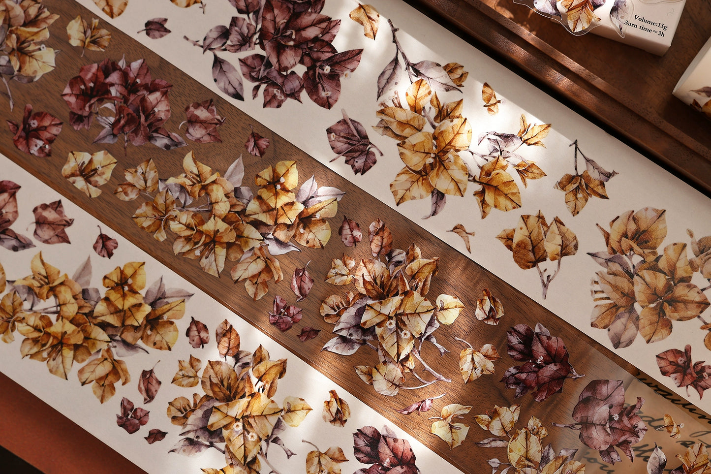 XiaoBaiJia【Bougainvillea Follower】Light Retro Tea Brown Flower Orginal Design Washi Pet Floral Tape Landscaping Stickers