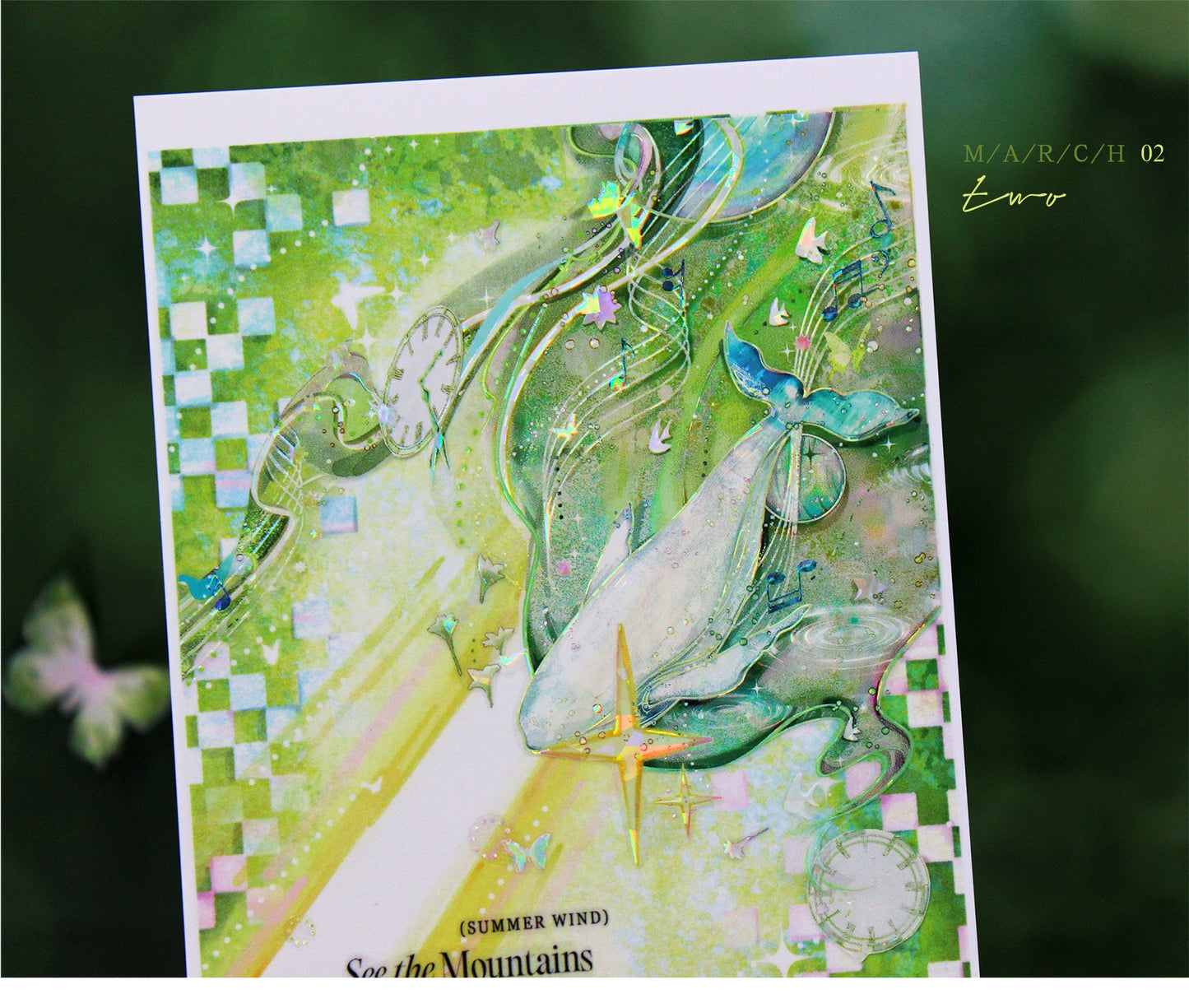 Moodtape【Green Moonlight】Landscap Original Design Washi/Pet Tape Stickers,for Scrapbook Supplies,Scrapbook Tape Stickers,Junk Journal Supplies