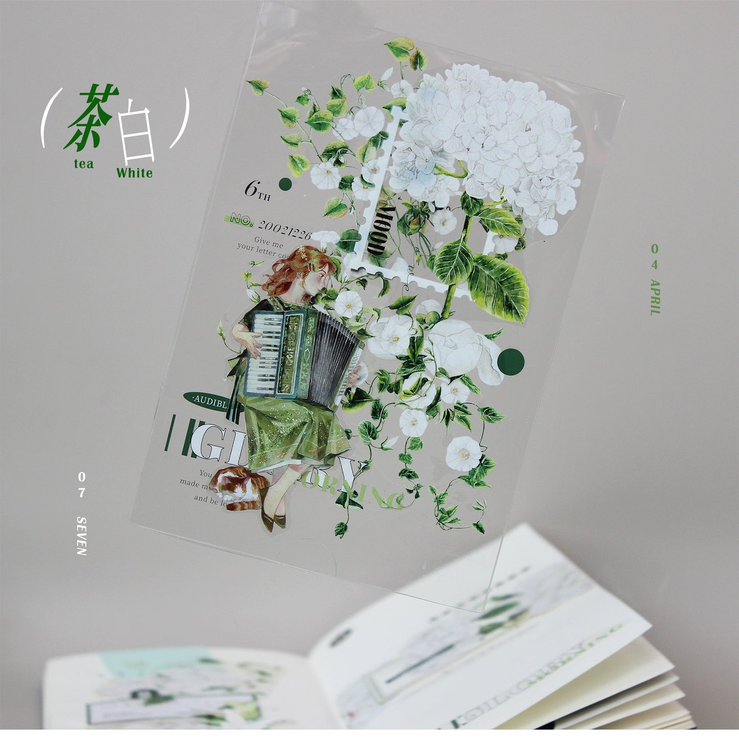 Moodtape【Tea White Camellia】Flower Landscap Original Design Washi/Pet Tape Stickers,for Scrapbook Supplies,Scrapbook Tape Stickers,Junk Journal Supplies