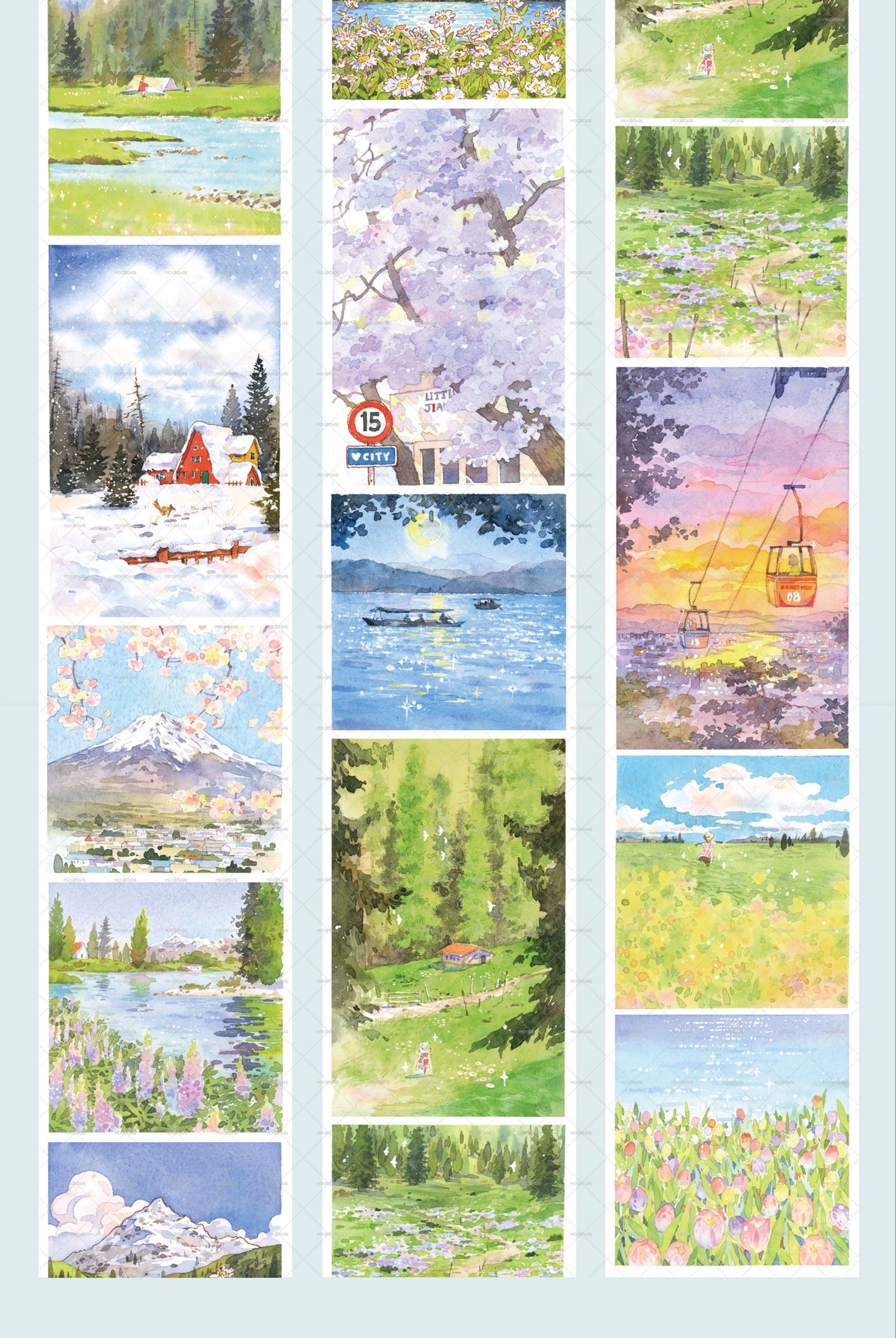 Moodtape【Traveler's Diary&White Gallery】Landscape Frame Original Design Washi/Pet Tape Stickers,for Scrapbook Supplies,Scrapbook Tape Stickers,Junk Journal Supplies