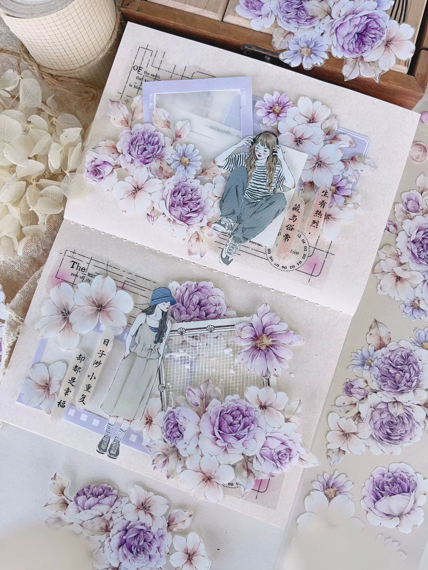 YiEr Vol11【Dushan Purple】Light Retro Floral Washi Tape and PET Stickers