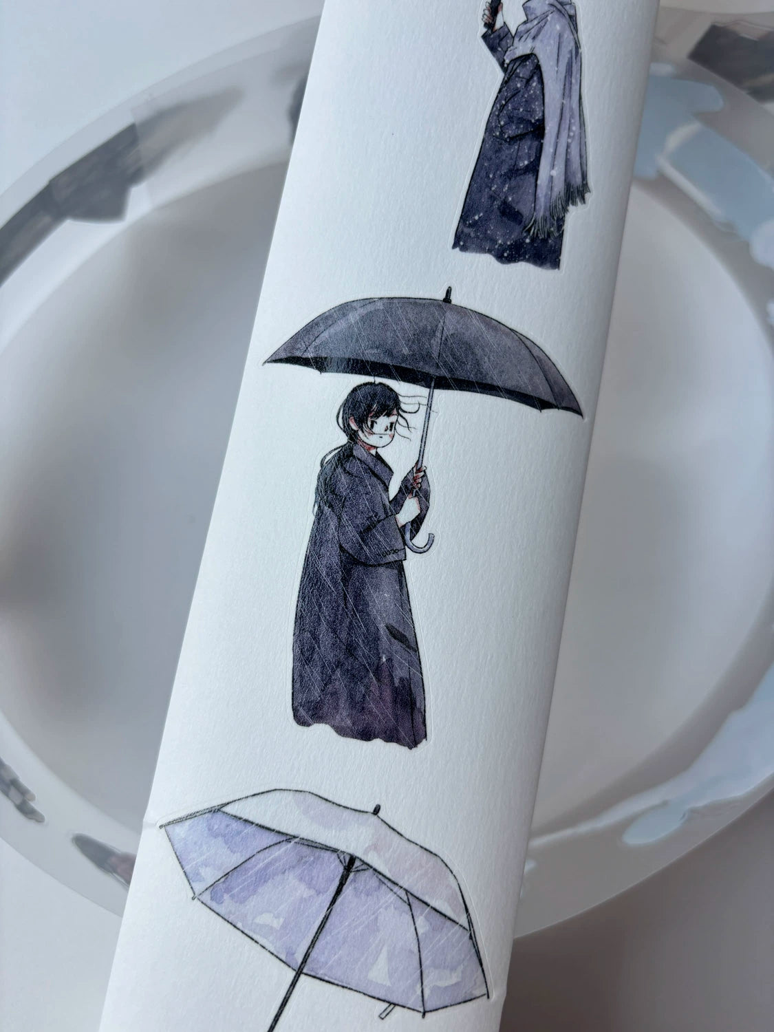 Kaixiaoxun Vol8 【Hold An Umbrella】 Pre-Cut Washi/Matte PET Tape for Scrapbook Supplies,Junk Journal Supplies