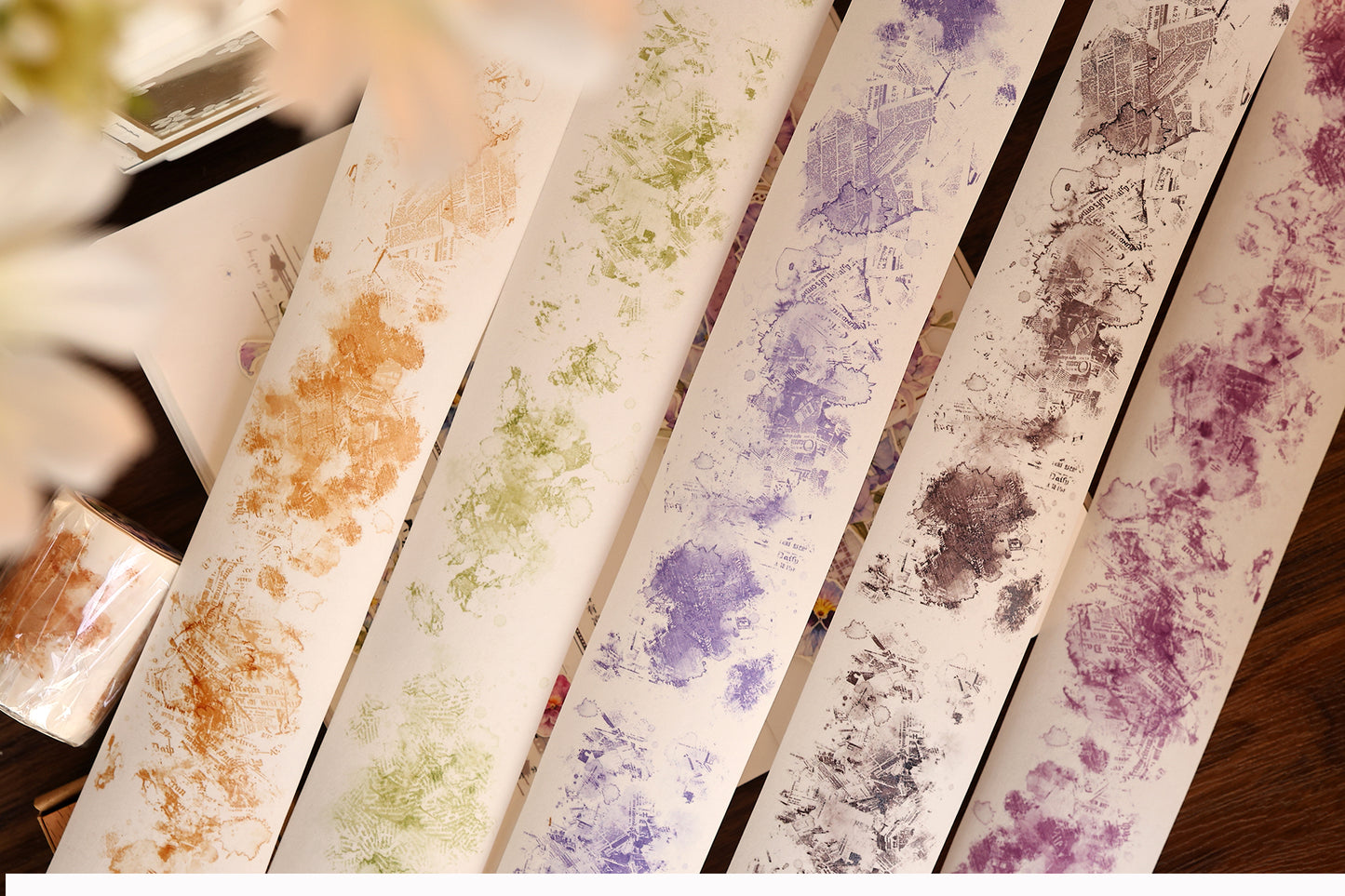 XiaoBaiJia 【Dyeing Flowers Falling】Orginal Design Washi/Pet Tape Light Retro Landscaping Stickers,for Scrapbook Supplies,Scrapbook Tape Stickers,Junk Journal Supplies