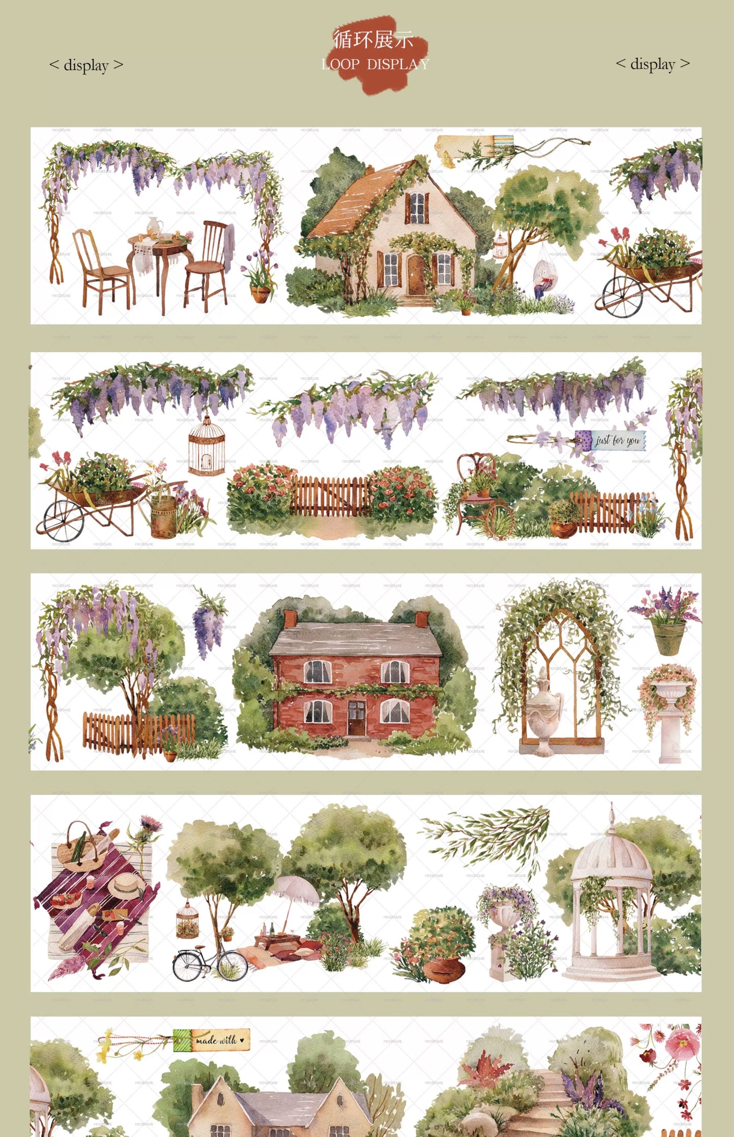 Moodtape【Scottish Garden】Landscap Original Design Washi/Pet Tape Stickers,for Scrapbook Supplies,Scrapbook Tape Stickers,Junk Journal Supplies