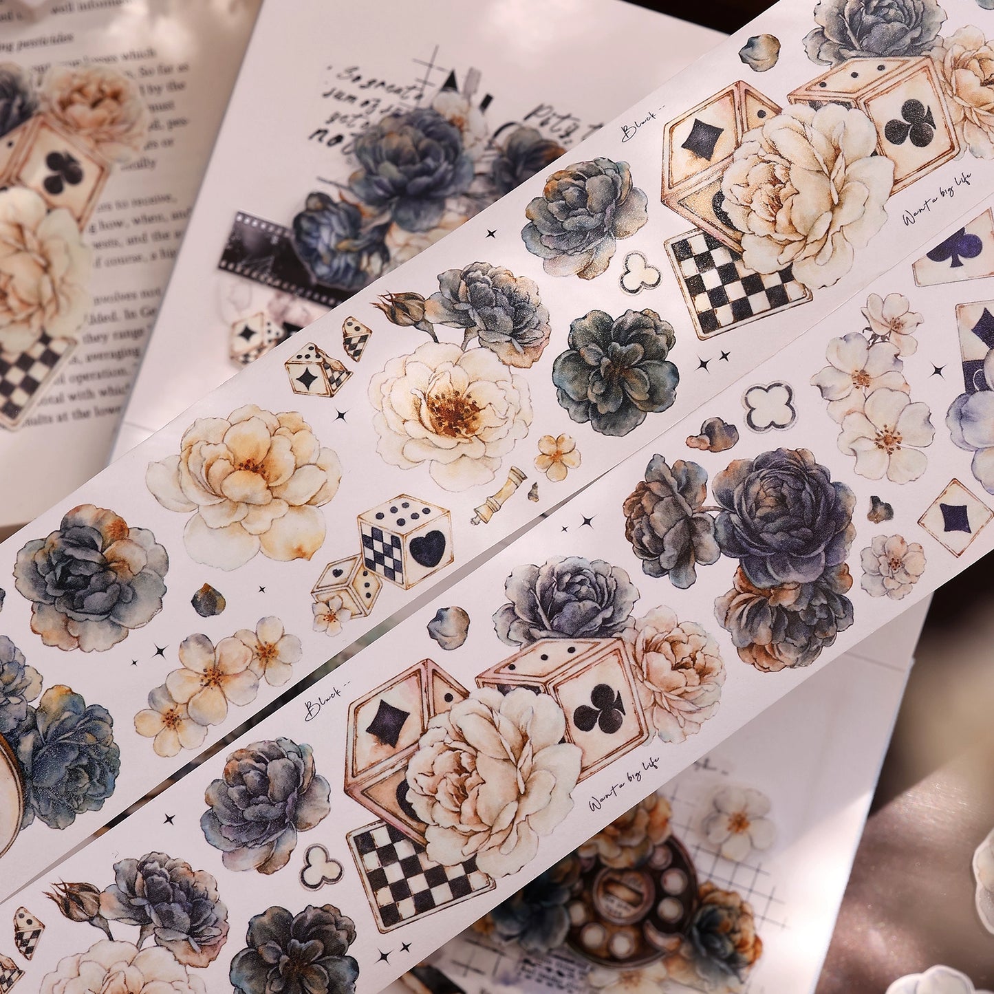 XiaoBaiJia【Black and White Dream】Light Retro Rose Black and White Follower Orginal Design Washi Pet Tape Landscaping Stickers