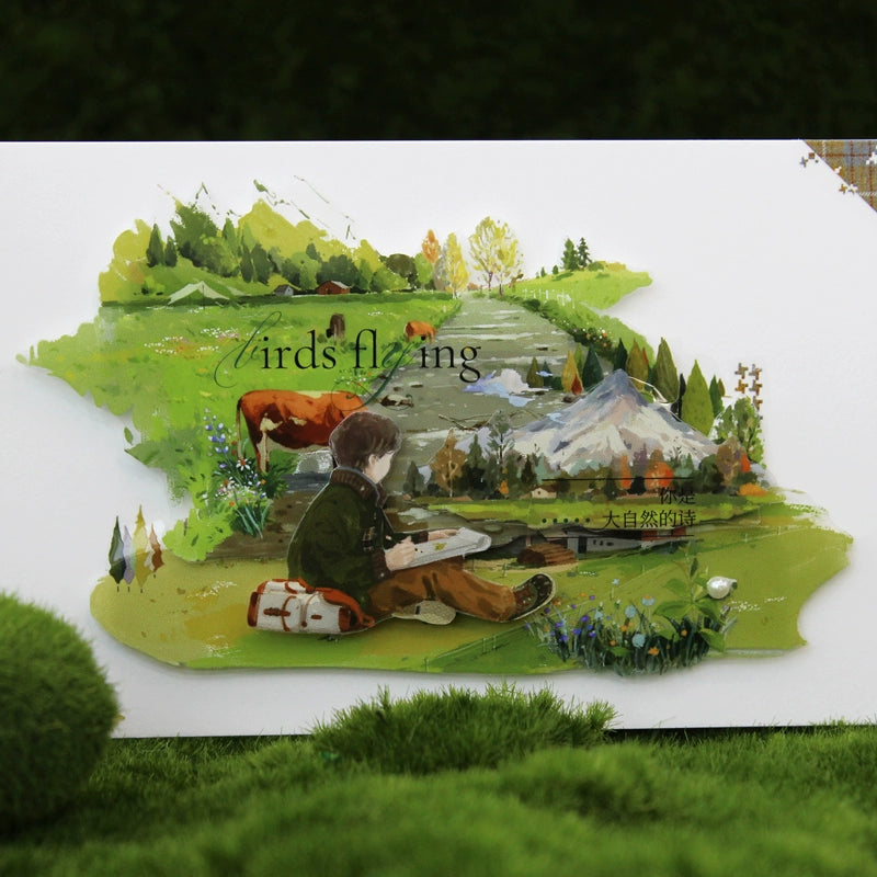 Moodtape【Wind in the Mountains and Wilderness】Forest Landscap Original Design Washi/Pet Tape Stickers,for Scrapbook Supplies,Scrapbook Tape Stickers,Junk Journal Supplies