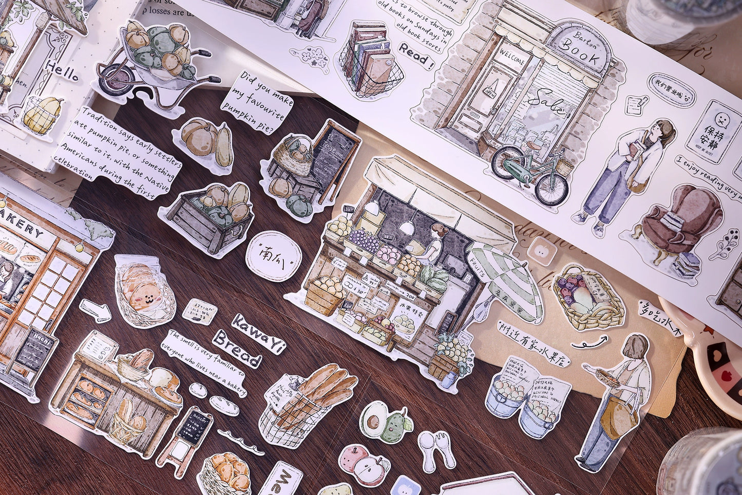 XiaoBaiJia Minimalist Style【Small Shops Street】Market Street,Orginal Design Washi Pet Tape Landscape Stickers