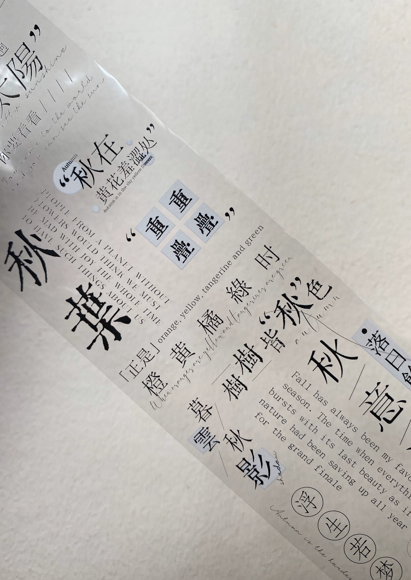 MoMoRuoMo-Vol5【Spring, Summer, Autumn and Winter】Chinese Text PET Tape,for Scrapbook Supplies,Scrapbook Tape Stickers,Junk Journal Supplies
