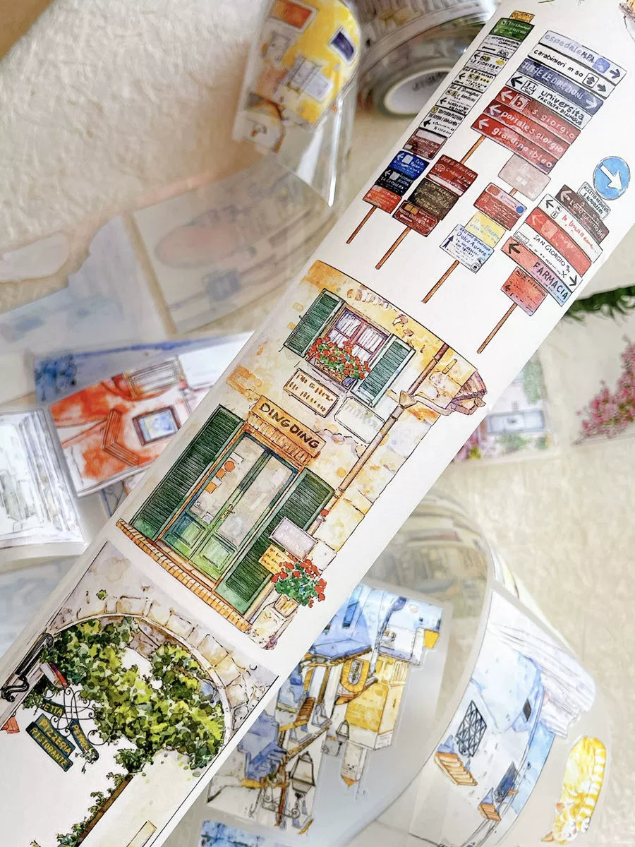 Seahorse Forest Vol6【A38#Corner】Cute Cat and House Scenery,Original Design Pre-Cut Washi/PET Tape Stickers,for Scrapbook Supplies,Junk Journal Supplies